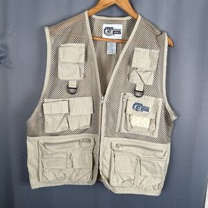 Bass Outdoor Fishing Vest Utility Pockets Mesh Lightweight Beige‎ Size L/XL